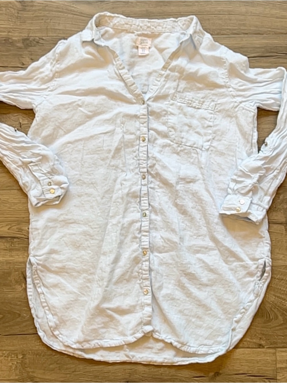 Sigrid Olsen Light Blue Linen Button-Down Tunic Shirt